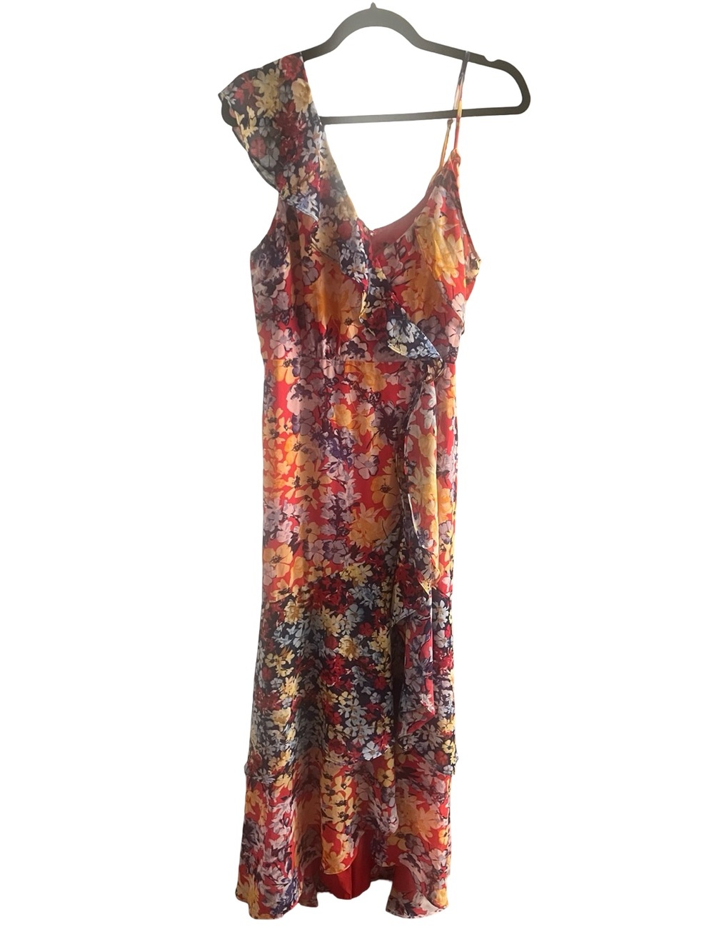 Lulu's Radiant Ruby Red Floral Print Chiffon Dress Multi-Color XL - Picture 4 of 6